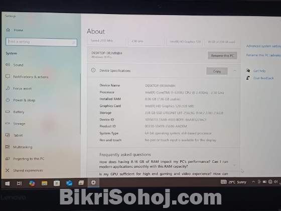 Lenovo ThinkPad T470S Core i5 6th Gen 8GB 256GB SSD